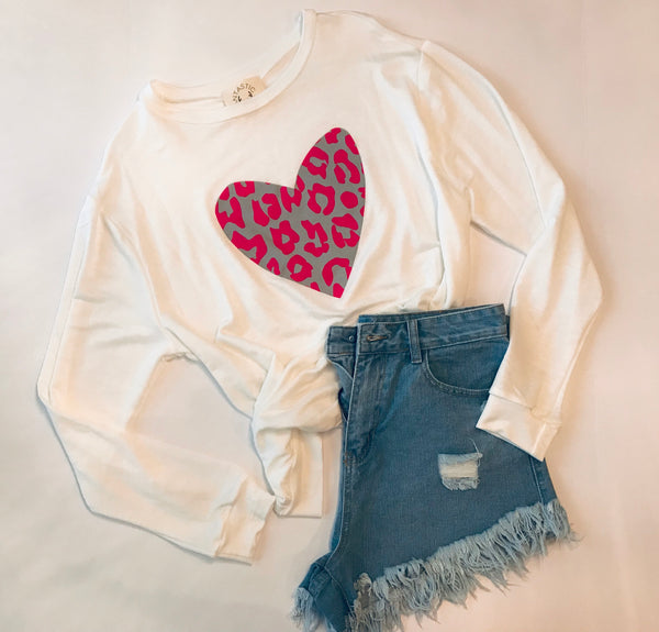 Heart Sweatshirt-PINK/WHITE