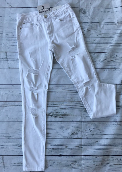 Distressed White Jeans
