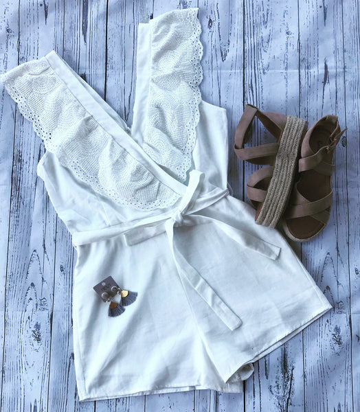 Lace Sleeve Romper - OFF WHITE