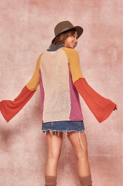 Colorblock Sweater-CREAM/RUST